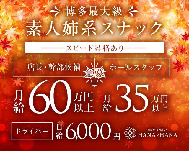 New SNACK HANA×HANA（ハナハナ）のスナックボーイ・黒服求人