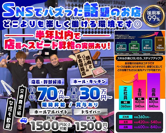 焼肉とバニーガール名古屋錦店のガールズバーボーイ・黒服求人