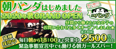 朝から働けるガールズバー 上野パンダ【公式求人・体入情報】(上野ガールズバー)の求人・体験入店情報