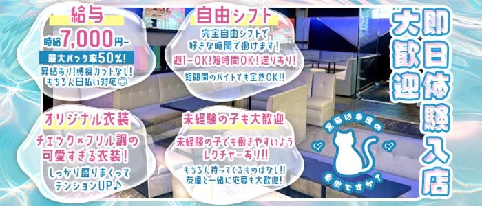 【東十条】黒猫は幸運の象徴ですか？ 赤羽ガールズバー 即日体入募集バナー