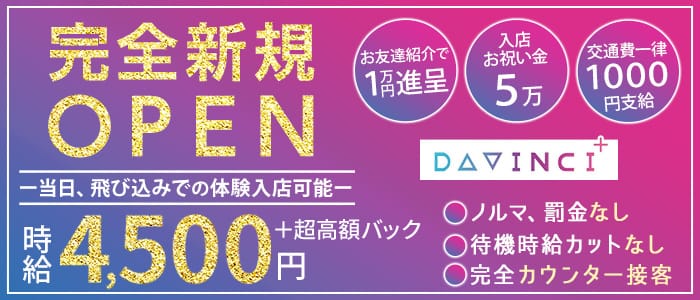 Girl's Bar DAVINCI＋（ダヴィンチプラス）【公式求人・体入情報】 歌舞伎町ガールズバー バナー