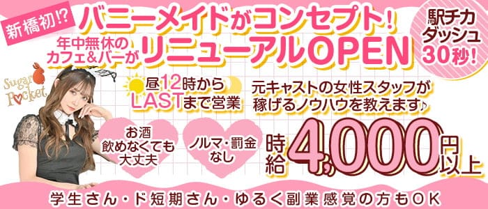 【朝昼夜】cafe & bar Sugar Pocket（シュガーポケット）【公式体入・求人情報】 新橋ガールズバー バナー