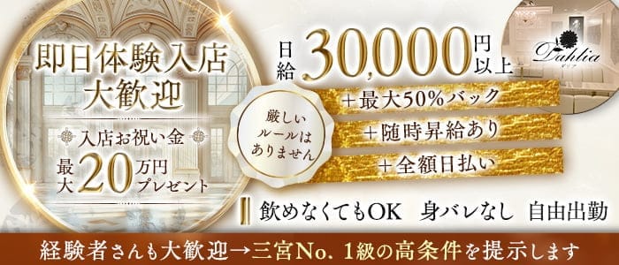 【会員制】Dahlia-ダリア- 三宮ラウンジ 即日体入募集バナー