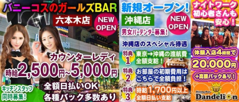 ダンデライオン【公式求人・体入情報】(六本木ガールズバー)の求人・体験入店情報