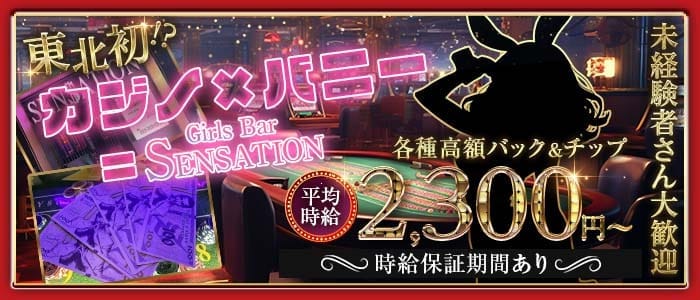 【朝昼夜仙台駅前】Girls Bar SENSATION（センセーション） 国分町ガールズバー 未経験募集バナー