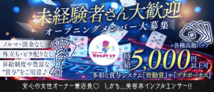 【夜・朝】Girl’s Bar Heads up（ヘッズアップ）(歌舞伎町ガールズバー)の求人・体験入店情報