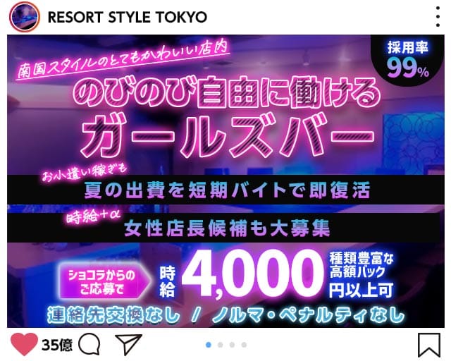 Cafe&Bar リゾートスタイルトーキョーのガールズバー体入