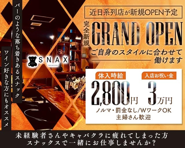 THE SNAX TAKASAKI（スナックス タカサキ）のスナック体入