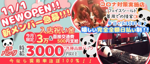 Girl's Bar 上野パンダ【公式出稼ぎ求人情報】(上野ガールズバー)の求人・バイト・体験入店情報